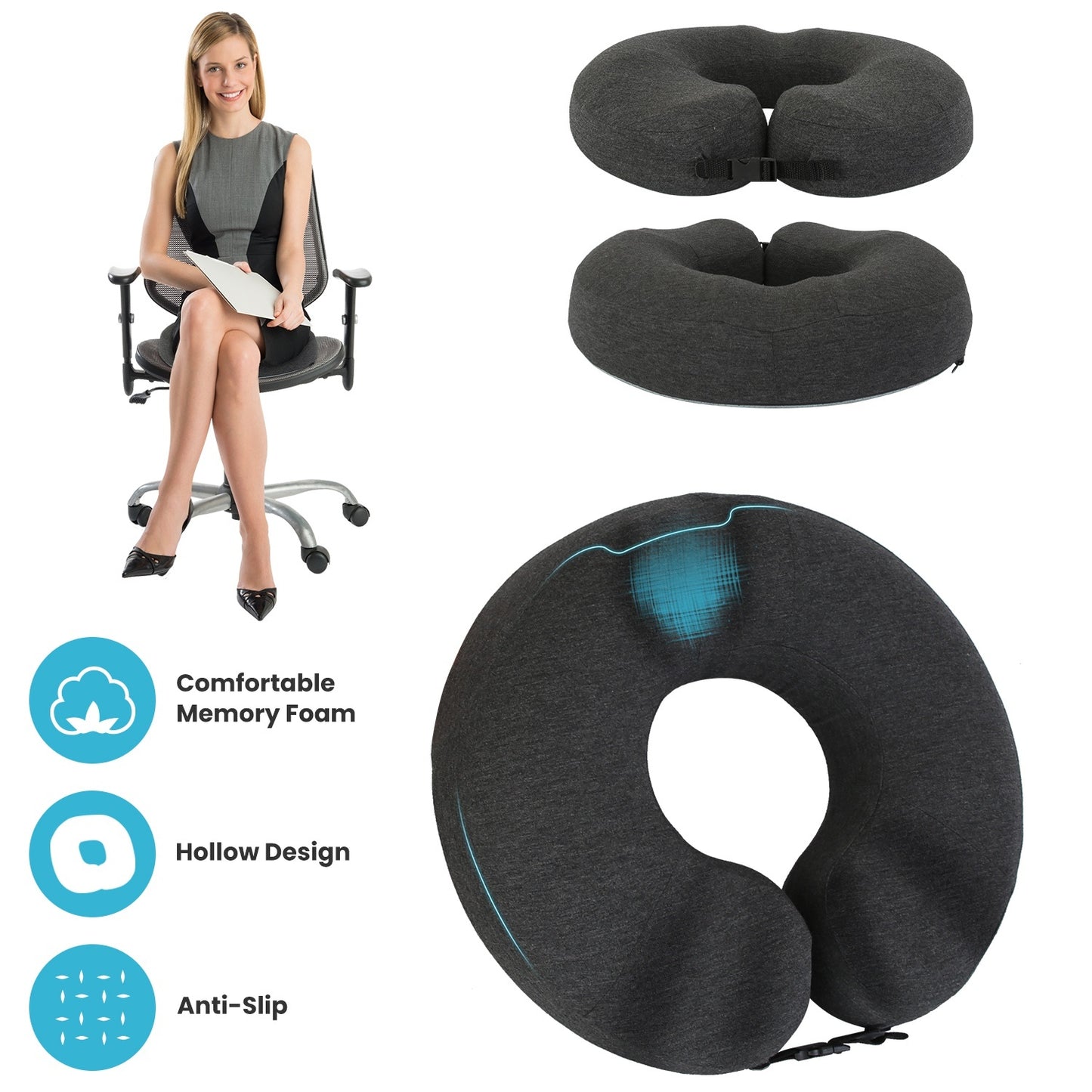 1Pc Donut Pillow Seat Cushion Memory Foam Donut Chair Cushions Ergonomic Seat Cushion Pad For Coccyx Prostate Sciatica Pelvic Floor Pressure Sores Office Home Use