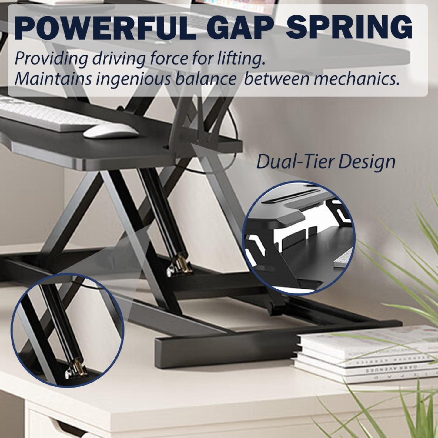 32 Inch Desk Converter, Height Adjustable Sit To Stand Riser, Dual Monitor And Laptop Workstation Wi