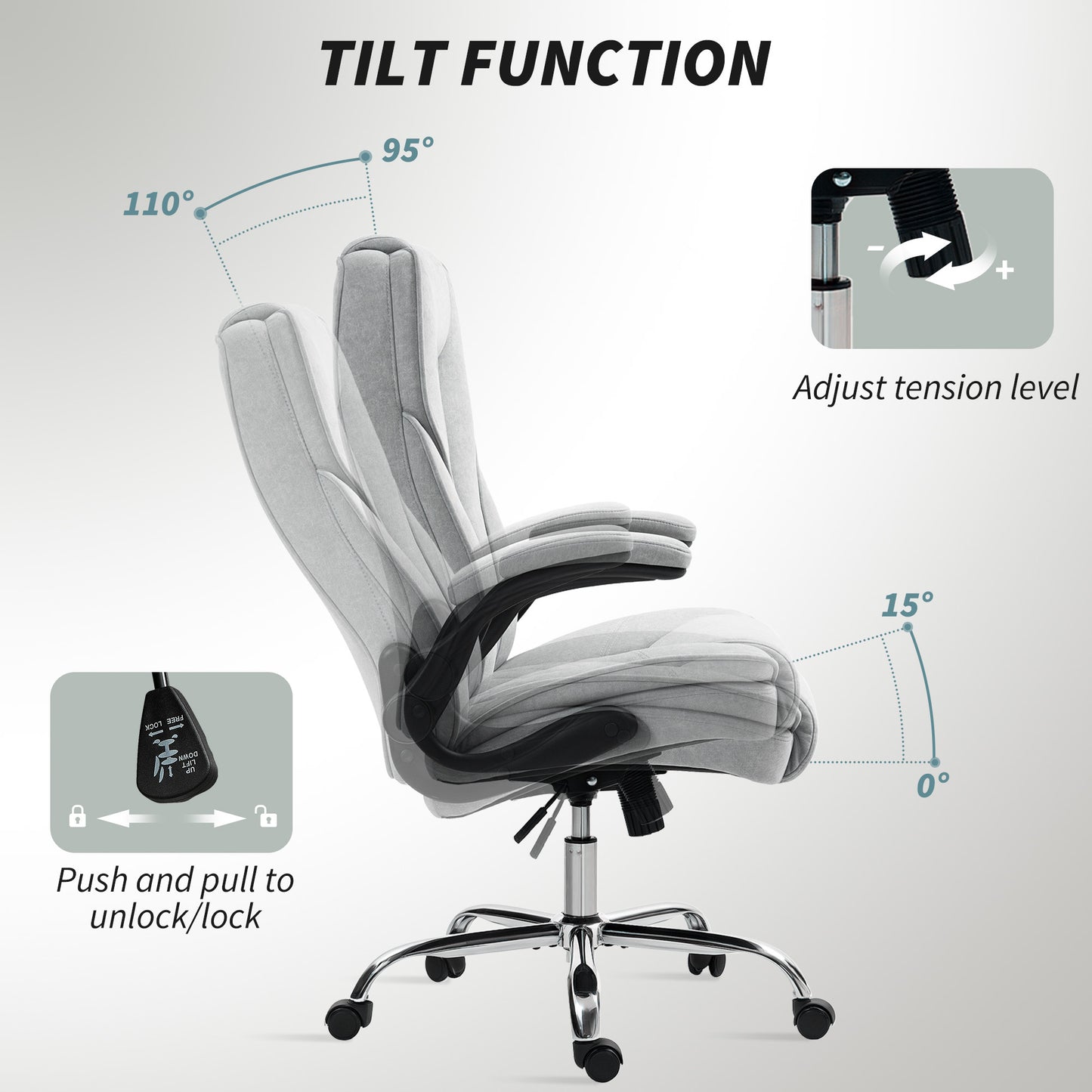Executive Office Chair, Desk Chair With Flip-up Armrest, Diamond Fabric Computer Chair For Home Office, Gray