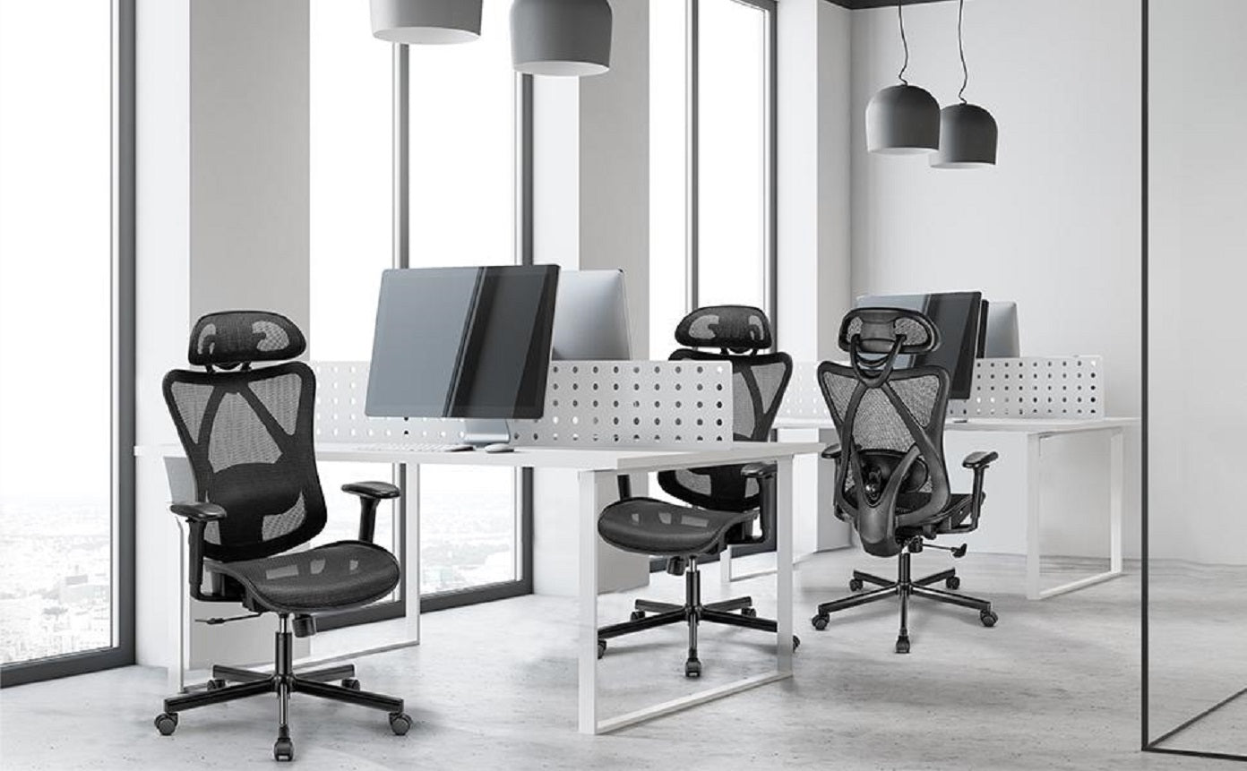 Mesh Office Chair,Ergonomic Office Chairs With Wheels,Adjustable Lumbar Support,Armrest,Headrest-Tilt High Back Desk Chair With Mute Wheel For Office, Home, Gaming