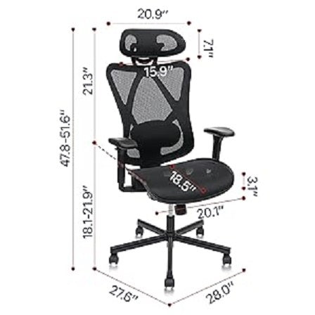 Mesh Office Chair,Ergonomic Office Chairs With Wheels,Adjustable Lumbar Support,Armrest,Headrest-Tilt High Back Desk Chair With Mute Wheel For Office, Home, Gaming