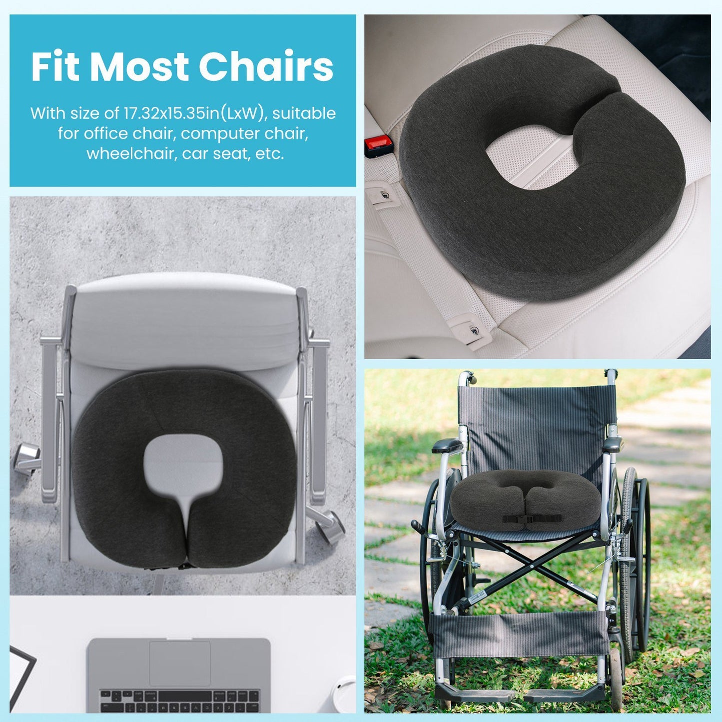 1Pc Donut Pillow Seat Cushion Memory Foam Donut Chair Cushions Ergonomic Seat Cushion Pad For Coccyx Prostate Sciatica Pelvic Floor Pressure Sores Office Home Use