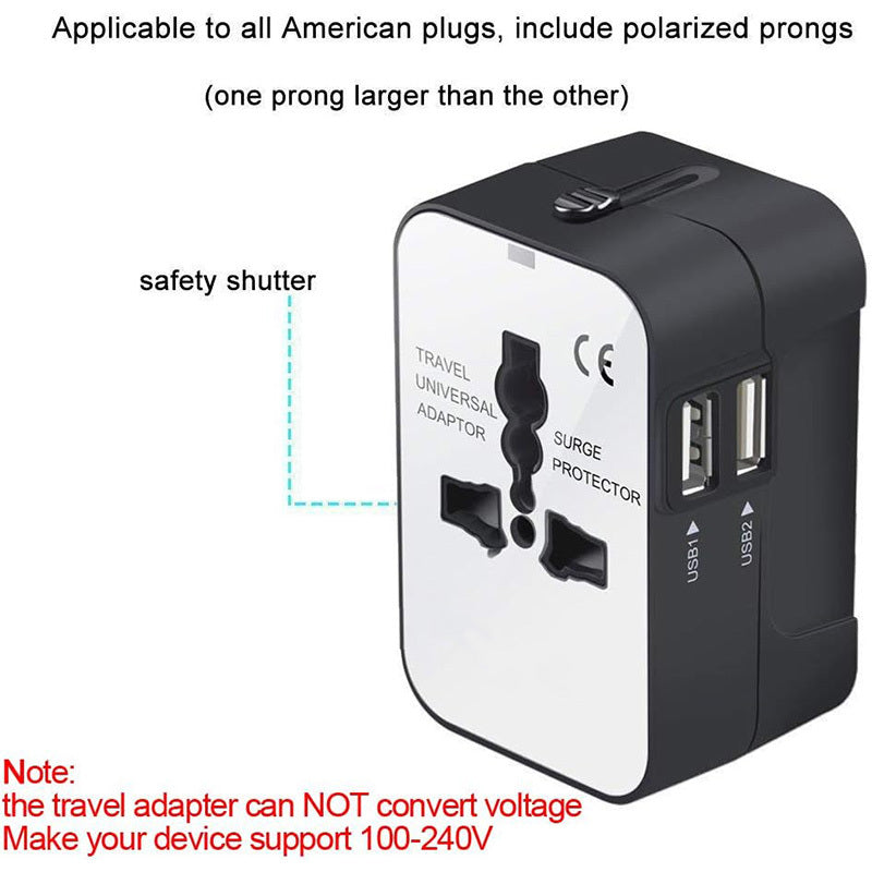 Travel Adapter, Worldwide All In One Universal Travel Adapter Wall Charger AC Power Plug Adapter Wi